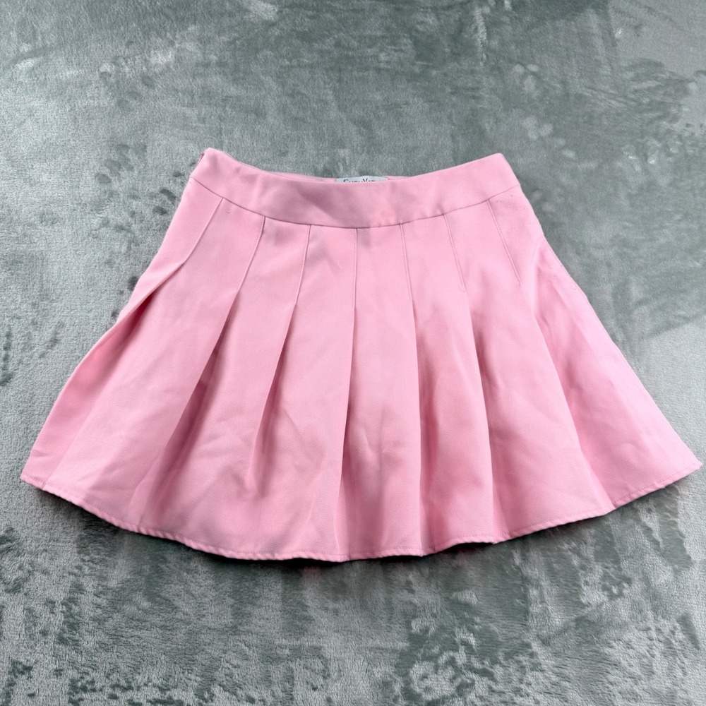 Chouyatou Pink Pleated Skater Mini Skirt with Built-in Shorts Small Skort